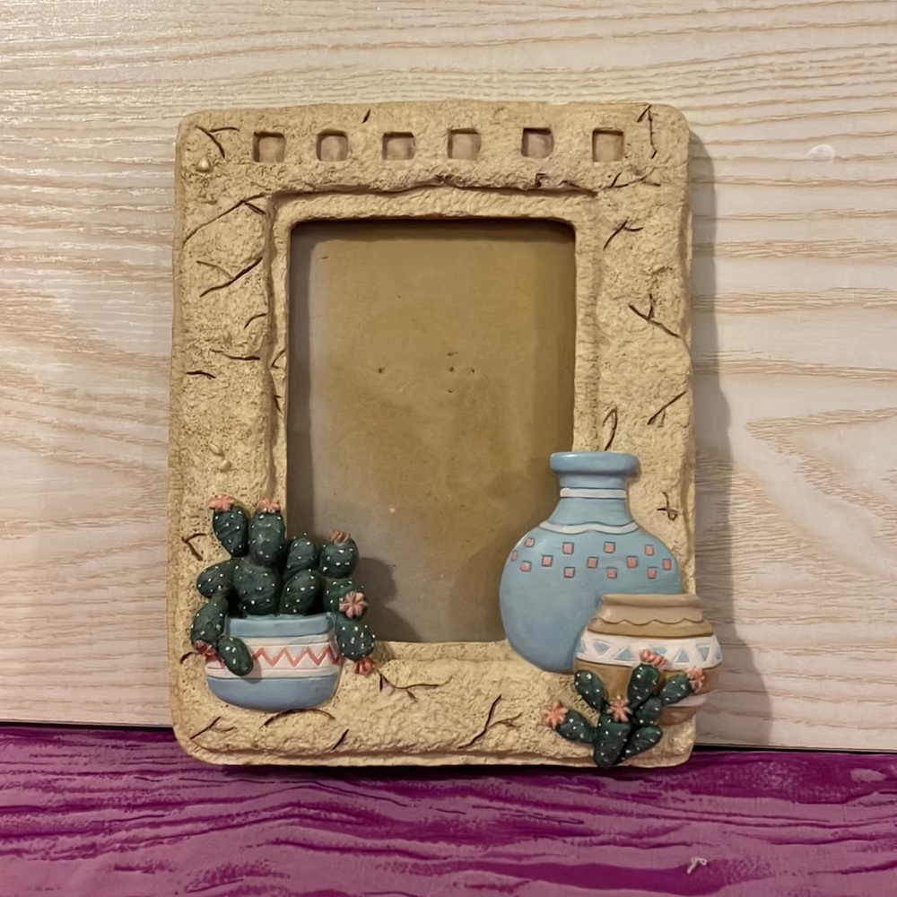 Rustic Cactus Photo Frame with Blue Accents